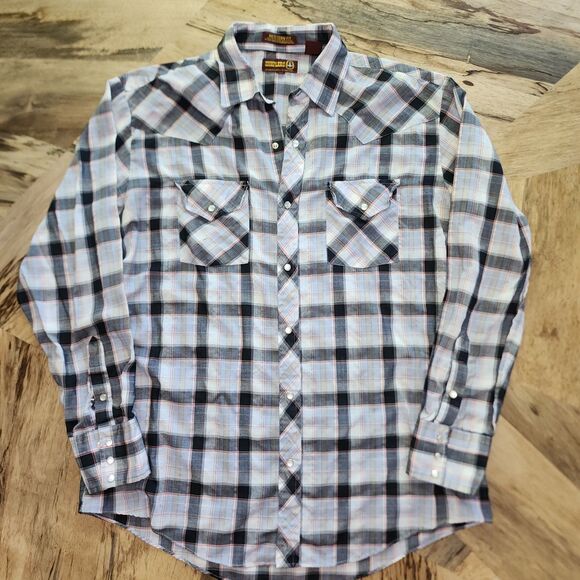 Vintage Sheplers Men's Plaid Button Down Western Shirt Sz L - Picture 1 of 10
